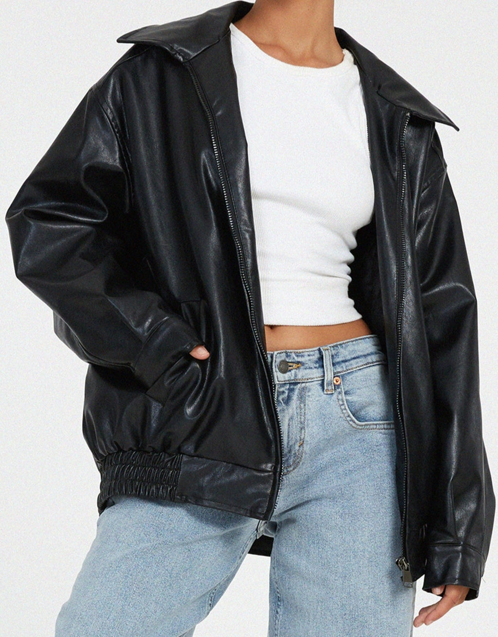 Vera | Chaqueta holgada de cuero vegano de estilo vintage para mujer