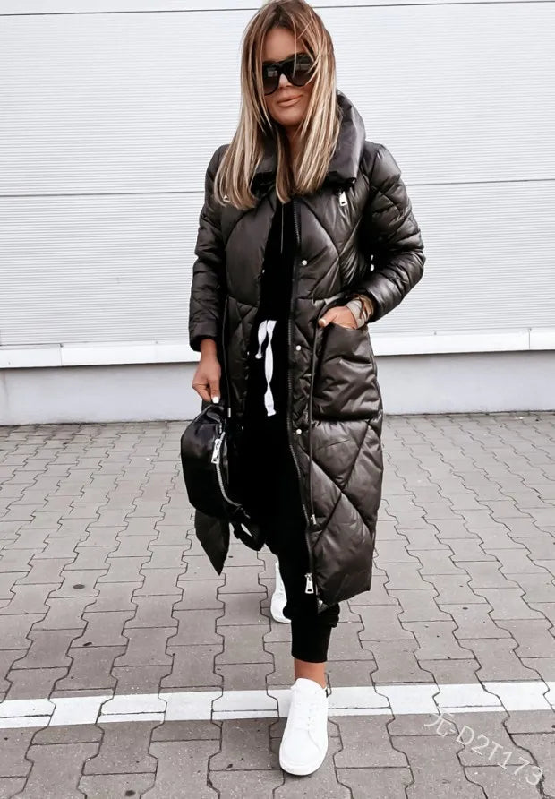 Chaqueta de invierno acolchada con puños de canalé para mujer