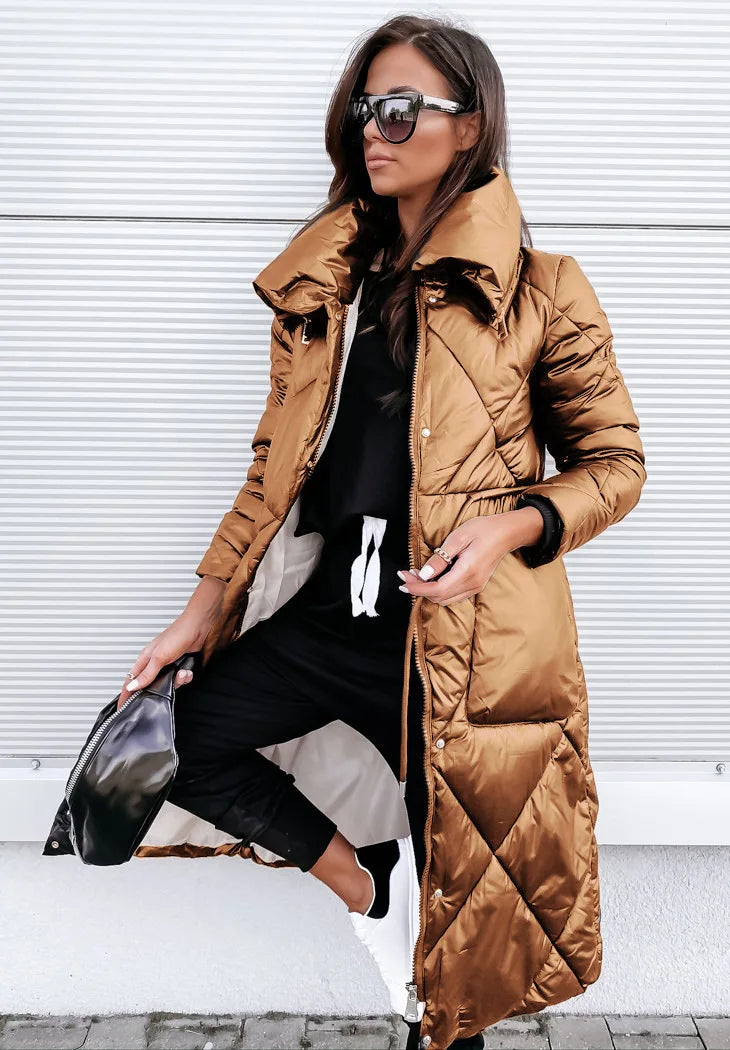 Chaqueta de invierno acolchada con puños de canalé para mujer