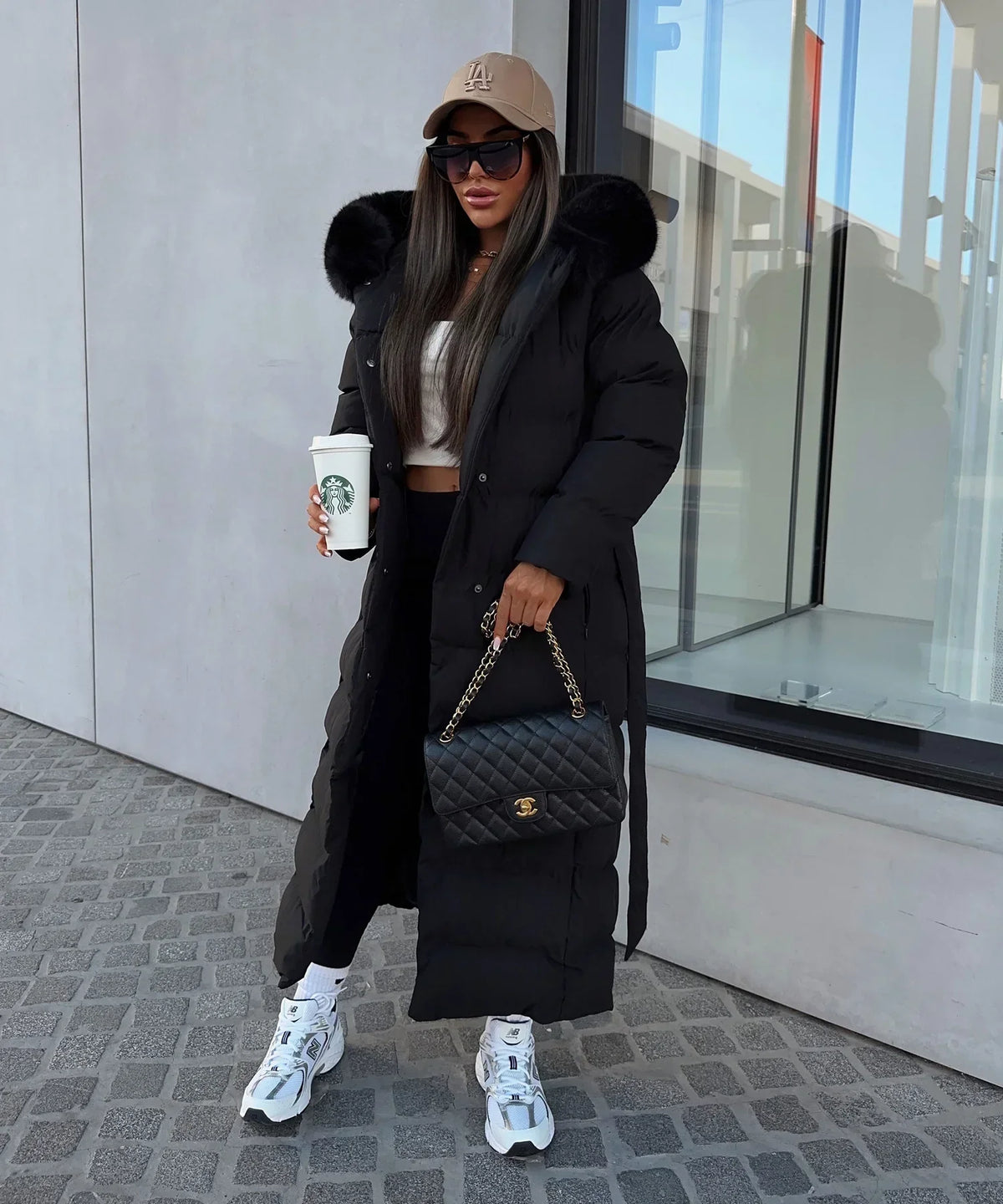 Chaqueta acolchada de invierno con cinturón para mujer
