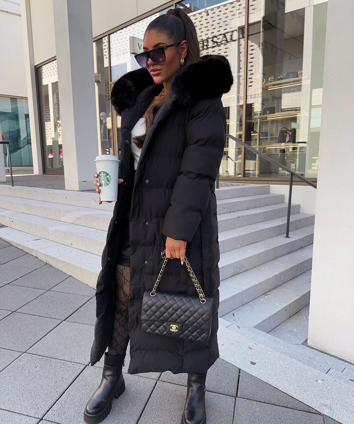 Chaqueta acolchada de invierno con cinturón para mujer