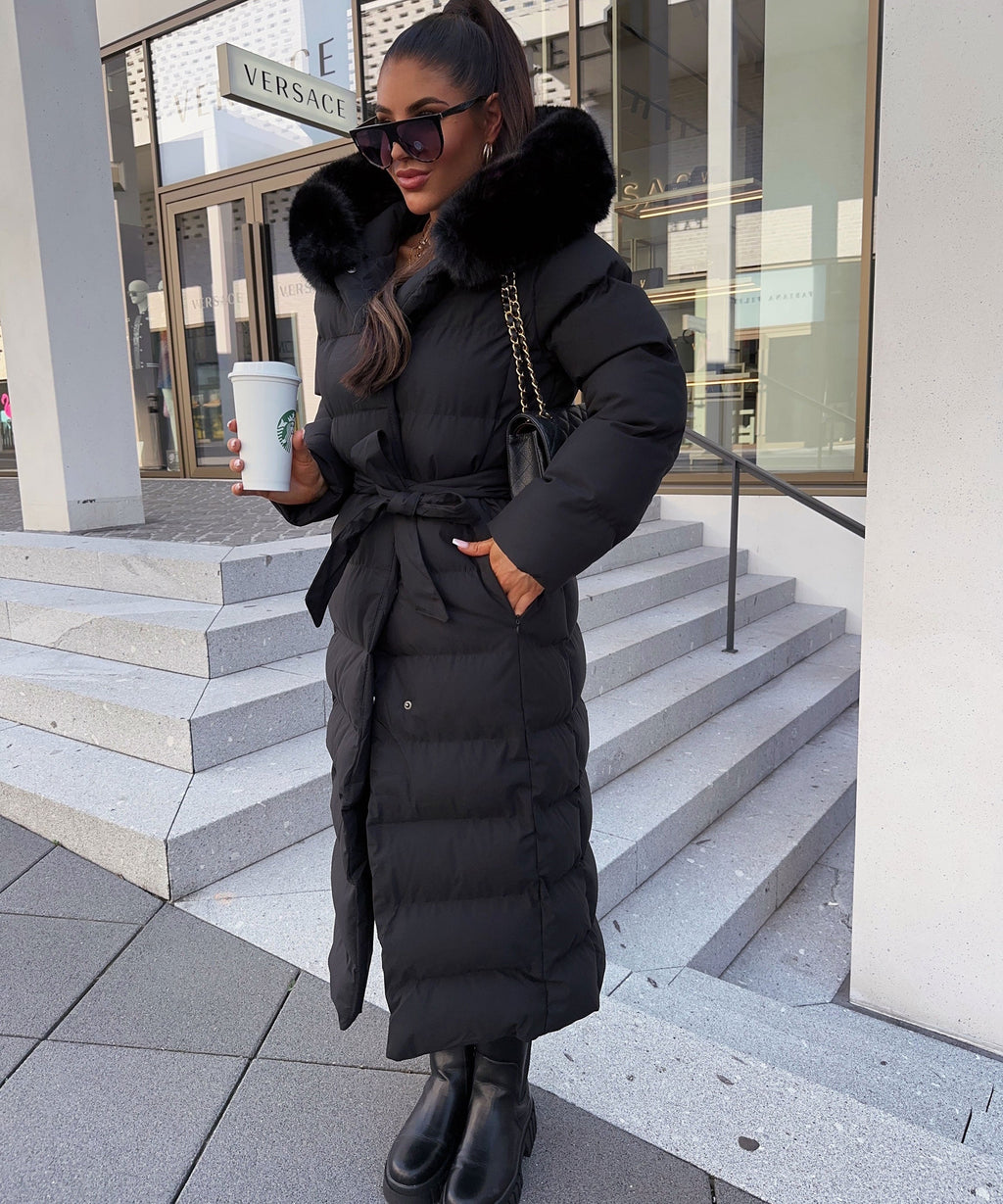 Chaqueta acolchada de invierno con cinturón para mujer