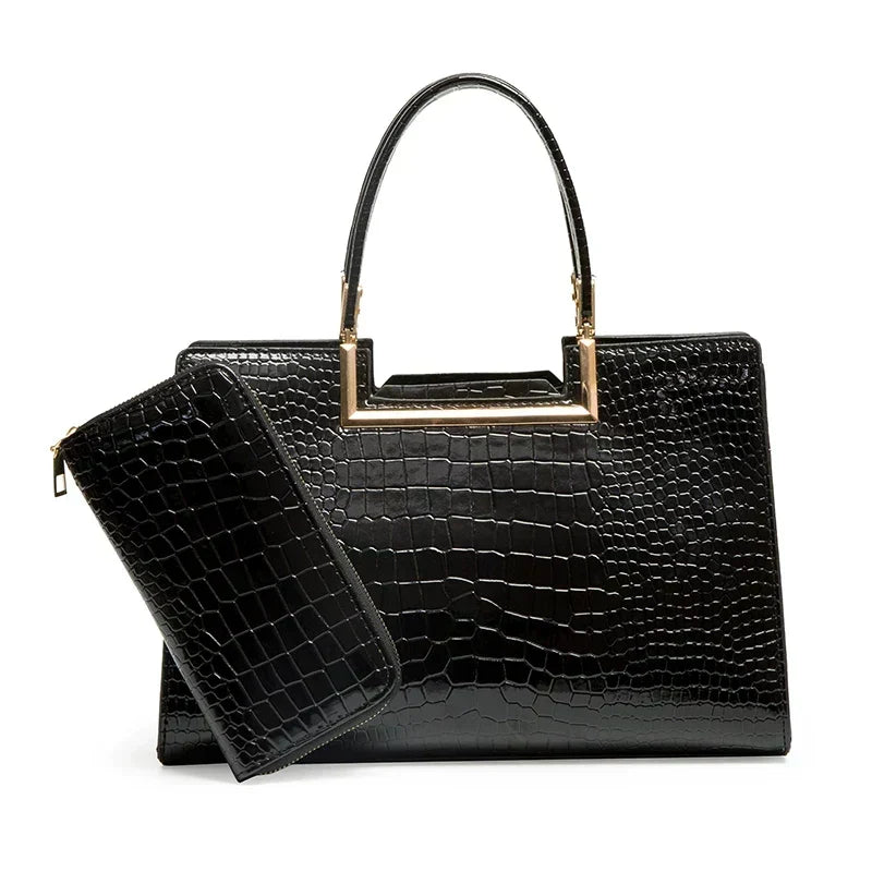 Conjunto de bolso y cartera de piel