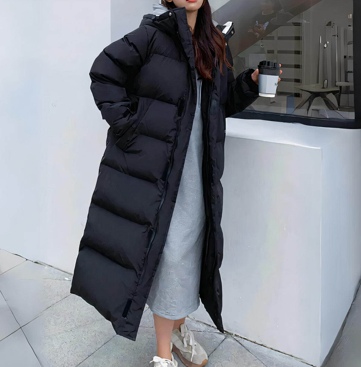 Chaqueta larga de plumón de invierno para mujer