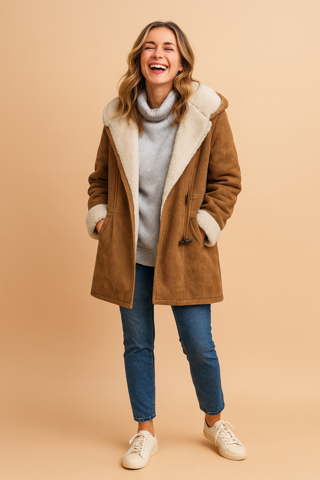 Chaqueta de invierno con forro y bolsillos laterales para mujer
