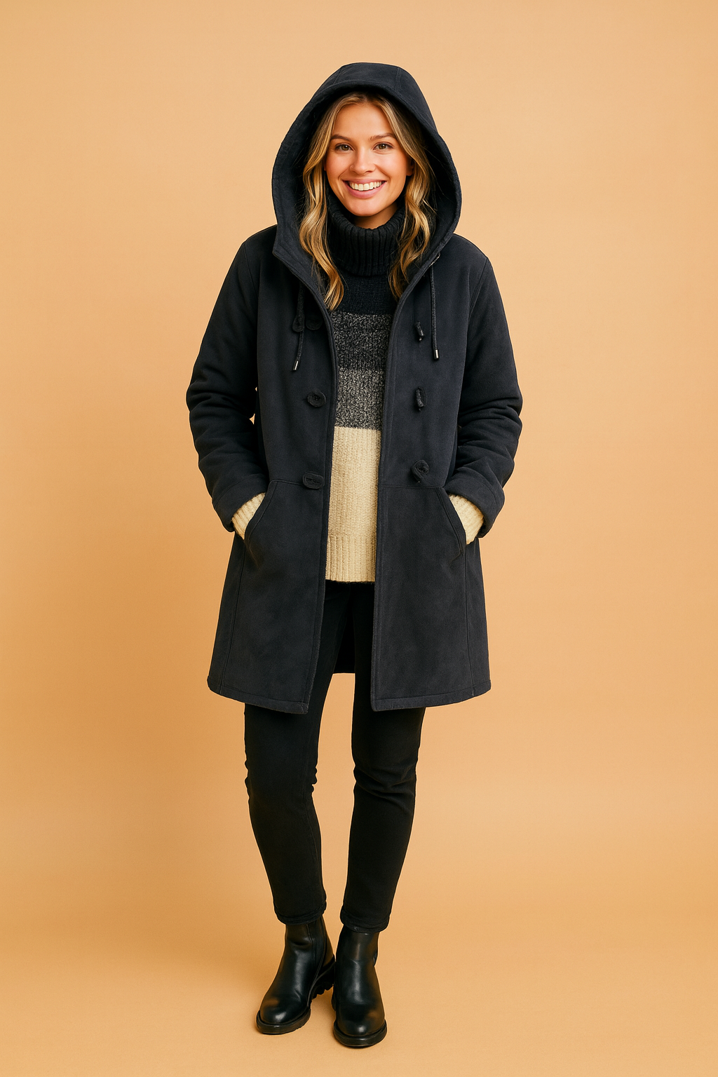 Chaqueta de invierno con forro y bolsillos laterales para mujer