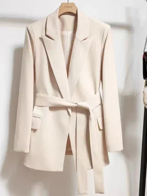 Blazer largo informal con cinturón para mujer