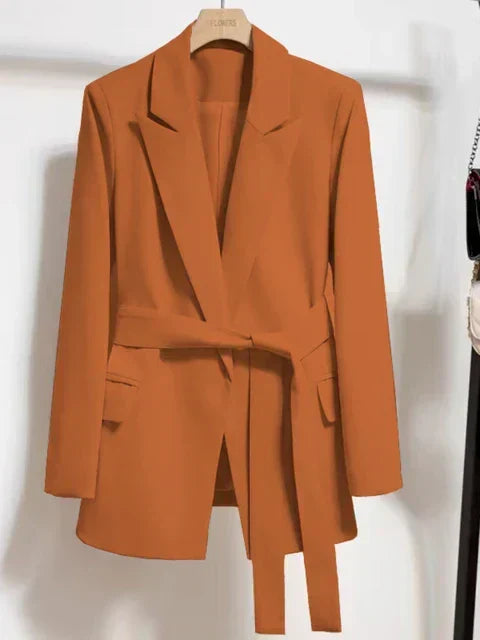 Blazer largo informal con cinturón para mujer