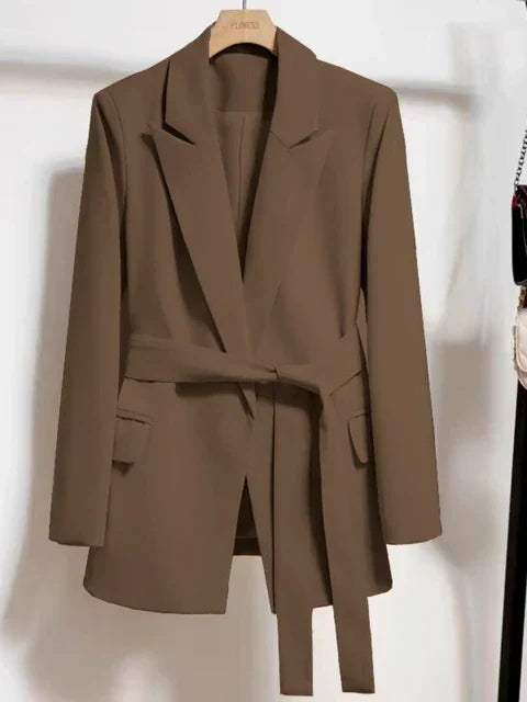 Blazer largo informal con cinturón para mujer