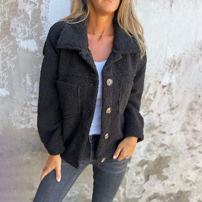 Marian | Chaqueta de borreguito de moda para otoño con botones para mujer