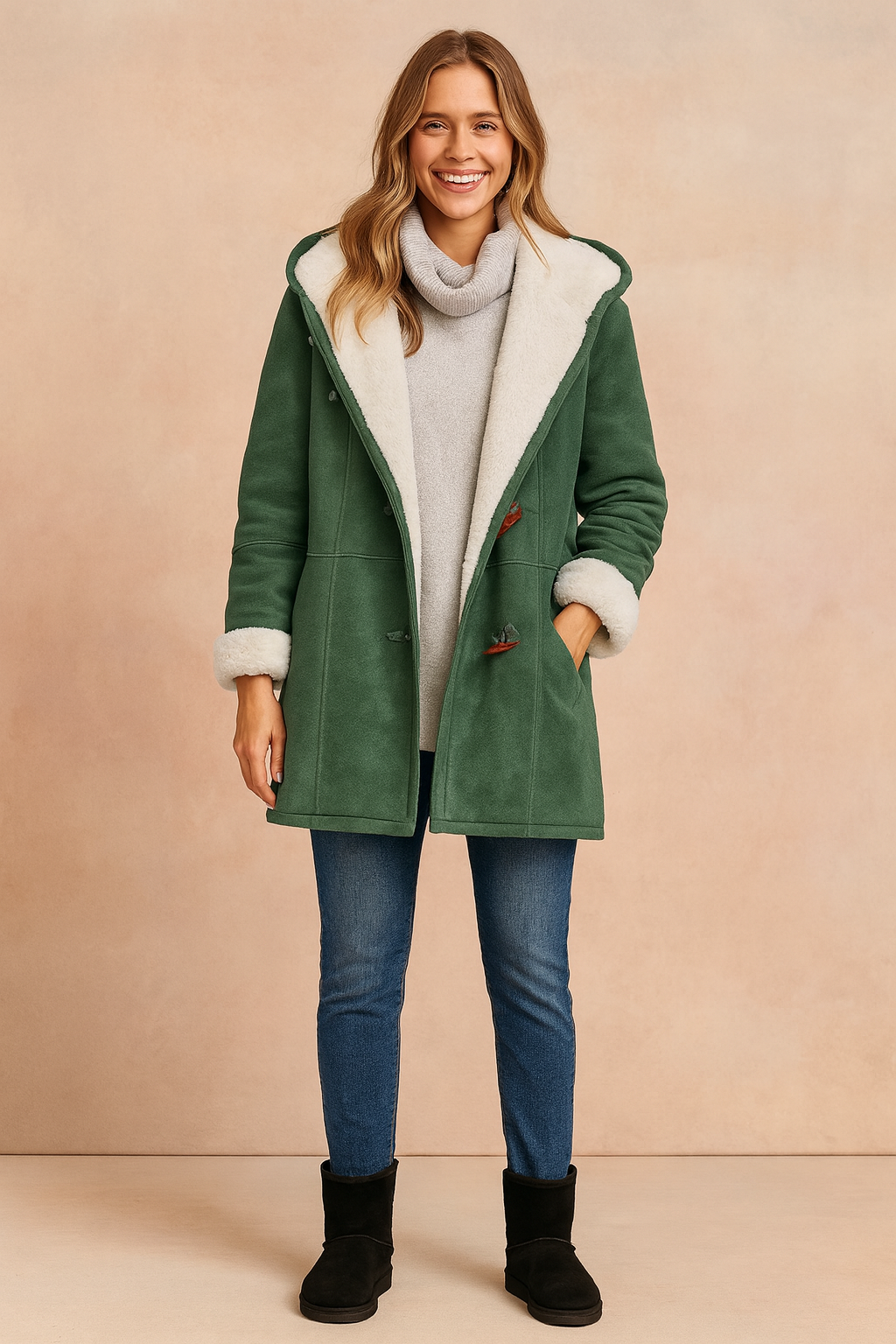Chaqueta de invierno con forro y bolsillos laterales para mujer