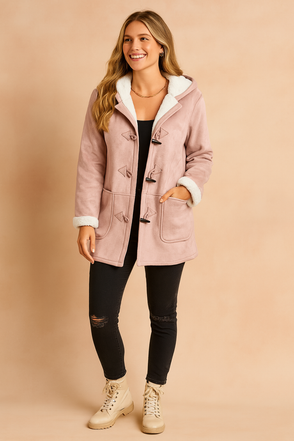 Chaqueta de invierno con forro y bolsillos laterales para mujer