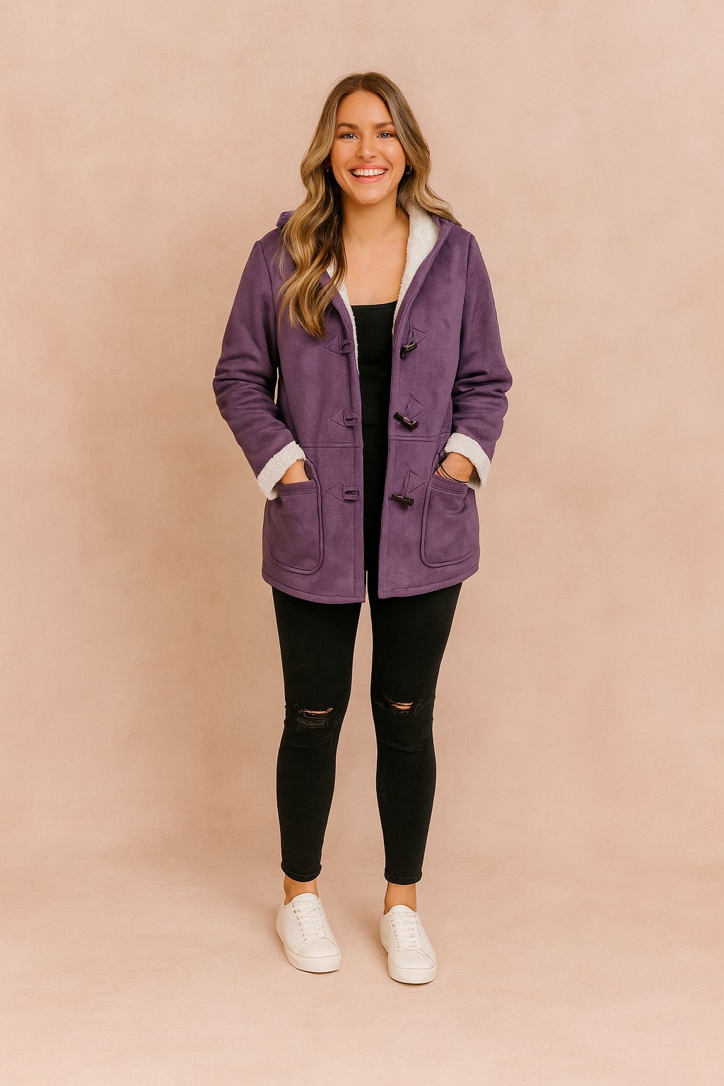 Chaqueta de invierno con forro y bolsillos laterales para mujer