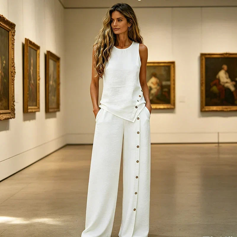 Claudia - Conjunto de top sin mangas y pantalón de pierna ancha