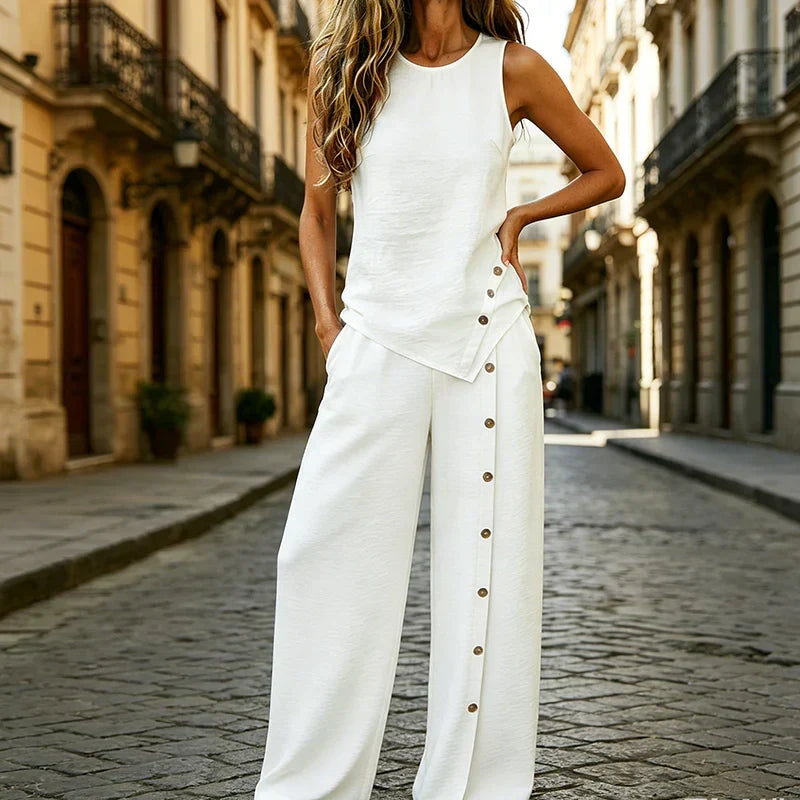 Claudia - Conjunto de top sin mangas y pantalón de pierna ancha