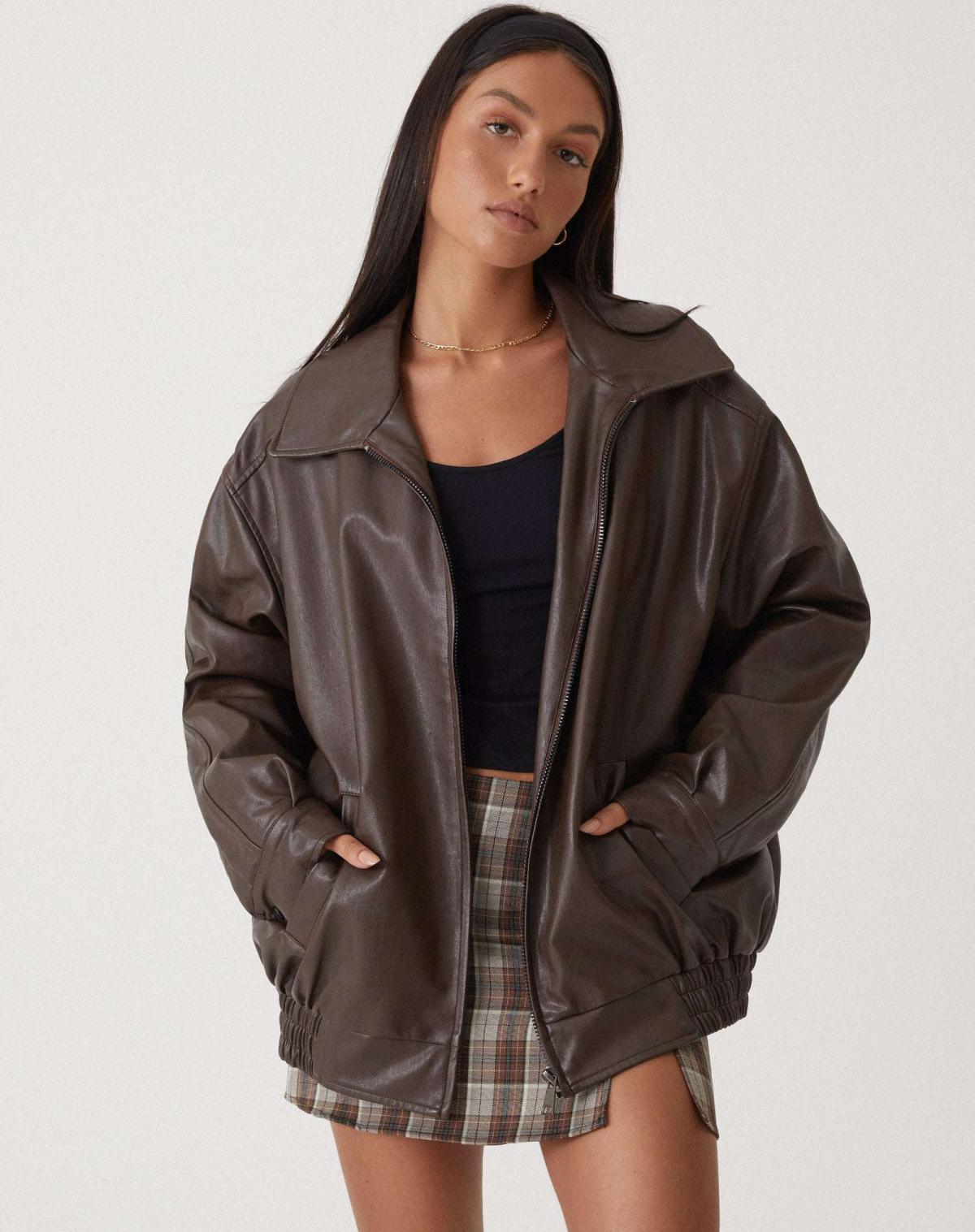 Vera | Chaqueta holgada de cuero vegano de estilo vintage para mujer